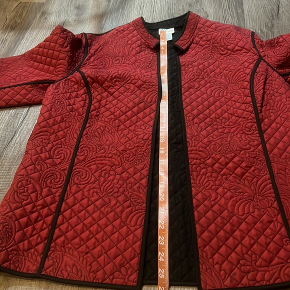 Chico's size 1 Quilted Jacket coat Red with Black Piping open face elegant - Picture 5 of 7